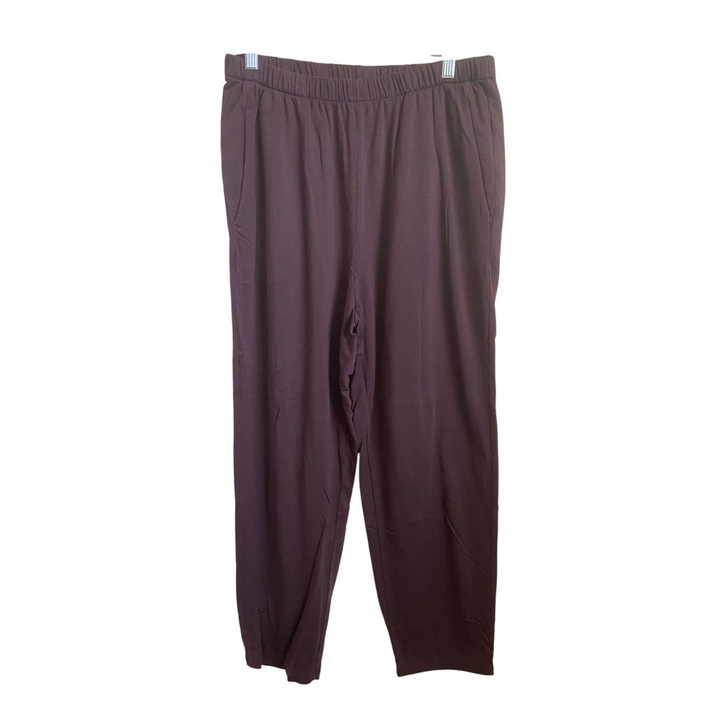 Eileen Fisher Plum Burgundy Jersey Knit Elastic Waist Tapered Pants Womens M